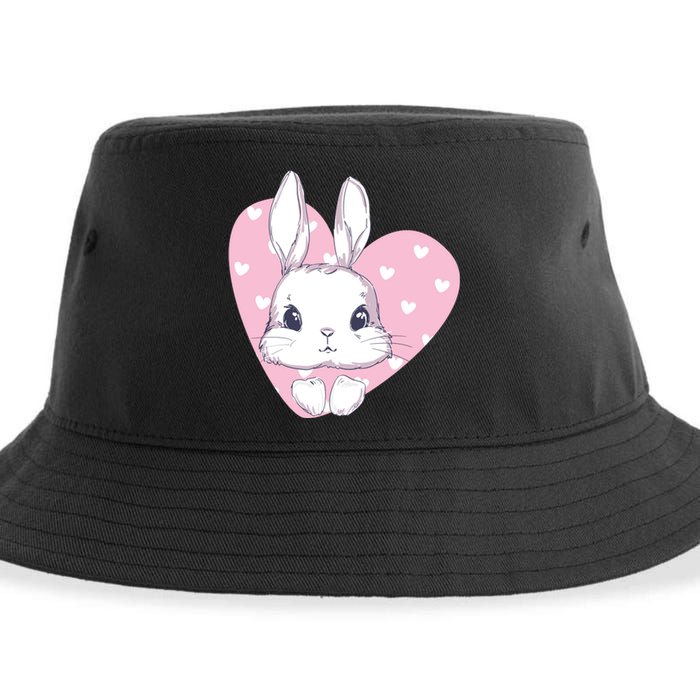 Cute Bunny Heart Pink Girly Love Rabbit Childrens Sustainable Bucket Hat