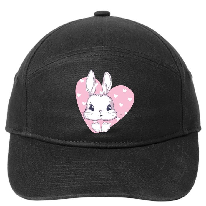 Cute Bunny Heart Pink Girly Love Rabbit Childrens 7-Panel Snapback Hat