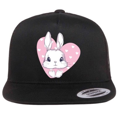 Cute Bunny Heart Pink Girly Love Rabbit Childrens Flat Bill Trucker Hat