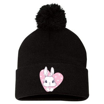 Cute Bunny Heart Pink Girly Love Rabbit Childrens Pom Pom 12in Knit Beanie