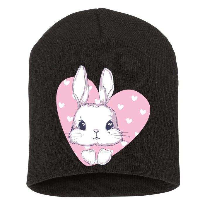 Cute Bunny Heart Pink Girly Love Rabbit Childrens Short Acrylic Beanie