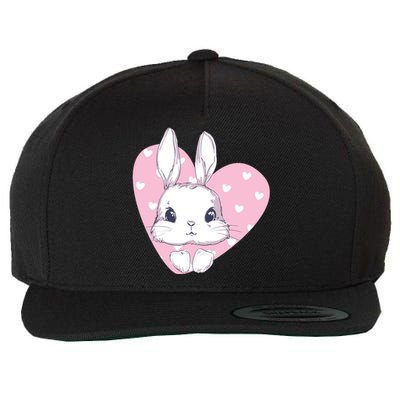 Cute Bunny Heart Pink Girly Love Rabbit Childrens Wool Snapback Cap