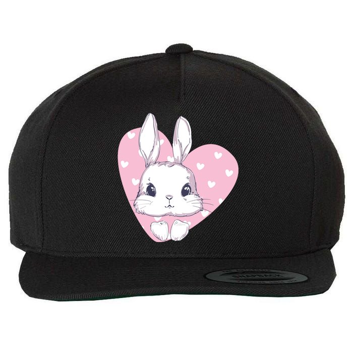 Cute Bunny Heart Pink Girly Love Rabbit Childrens Wool Snapback Cap