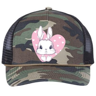 Cute Bunny Heart Pink Girly Love Rabbit Childrens Retro Rope Trucker Hat Cap