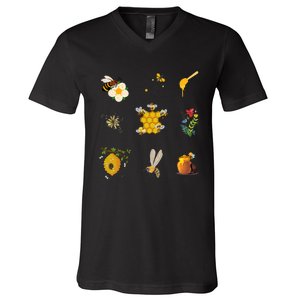 Cute Bee Hive Bee Combination V-Neck T-Shirt