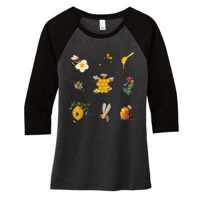 Cute Bee Hive Bee Combination Women's Tri-Blend 3/4-Sleeve Raglan Shirt