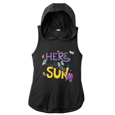 Colorful Beach Here Comes The Sun Summer Vacation Holiday Meaningful Gift Ladies PosiCharge Tri-Blend Wicking Draft Hoodie Tank