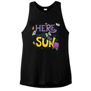 Colorful Beach Here Comes The Sun Summer Vacation Holiday Meaningful Gift Ladies PosiCharge Tri-Blend Wicking Tank