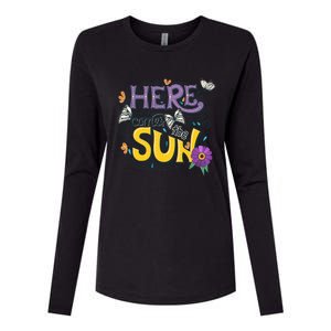 Colorful Beach Here Comes The Sun Summer Vacation Holiday Meaningful Gift Womens Cotton Relaxed Long Sleeve T-Shirt