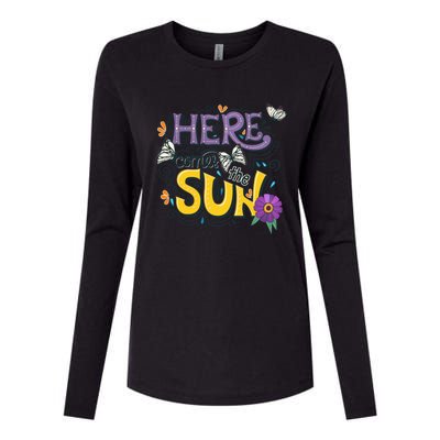 Colorful Beach Here Comes The Sun Summer Vacation Holiday Meaningful Gift Womens Cotton Relaxed Long Sleeve T-Shirt