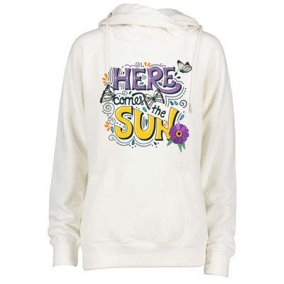 Colorful Beach Here Comes The Sun Summer Vacation Holiday Meaningful Gift Womens Funnel Neck Pullover Hood