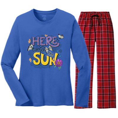 Colorful Beach Here Comes The Sun Summer Vacation Holiday Meaningful Gift Women's Long Sleeve Flannel Pajama Set 