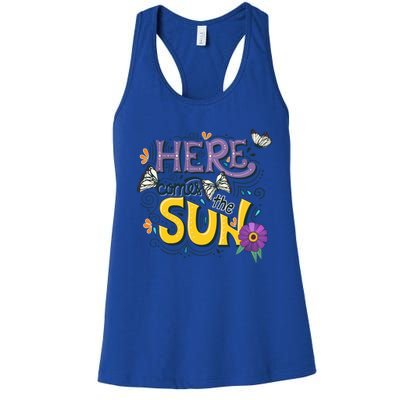 Colorful Beach Here Comes The Sun Summer Vacation Holiday Meaningful Gift Women's Racerback Tank