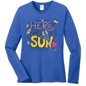 Colorful Beach Here Comes The Sun Summer Vacation Holiday Meaningful Gift Ladies Long Sleeve Shirt