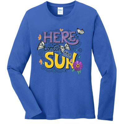 Colorful Beach Here Comes The Sun Summer Vacation Holiday Meaningful Gift Ladies Long Sleeve Shirt