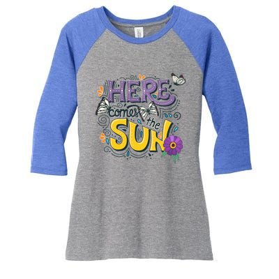 Colorful Beach Here Comes The Sun Summer Vacation Holiday Meaningful Gift Women's Tri-Blend 3/4-Sleeve Raglan Shirt