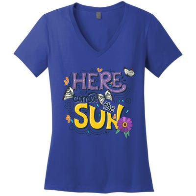 Colorful Beach Here Comes The Sun Summer Vacation Holiday Meaningful Gift Women's V-Neck T-Shirt