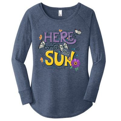 Colorful Beach Here Comes The Sun Summer Vacation Holiday Meaningful Gift Women's Perfect Tri Tunic Long Sleeve Shirt