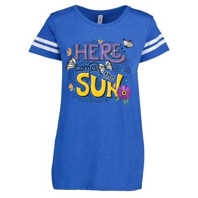 Colorful Beach Here Comes The Sun Summer Vacation Holiday Meaningful Gift Enza Ladies Jersey Football T-Shirt