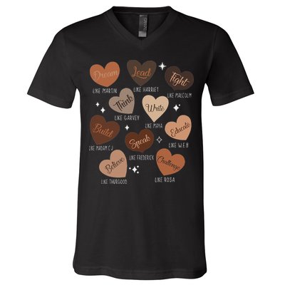 Celebrating Black History With Educated Leader Hearts V-Neck T-Shirt