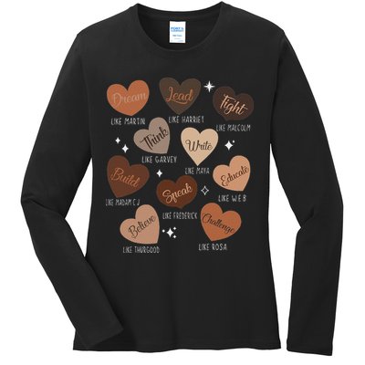 Celebrating Black History With Educated Leader Hearts Ladies Long Sleeve Shirt