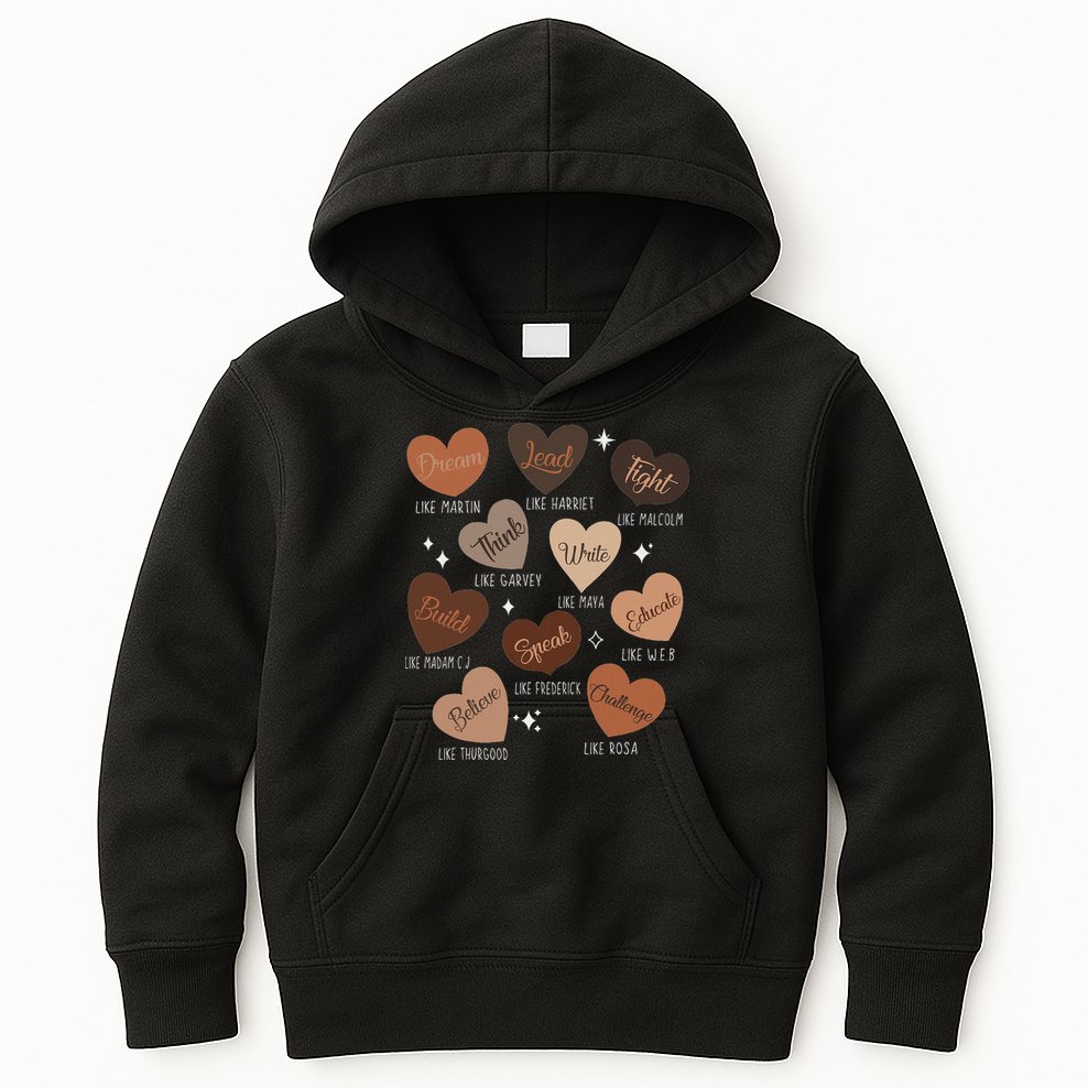 Celebrating Black History With Educated Leader Hearts Kids Hoodie
