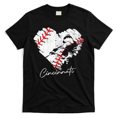 Cincinnati Baseball Heart Distressed Vintage Baseball Fans T-Shirt