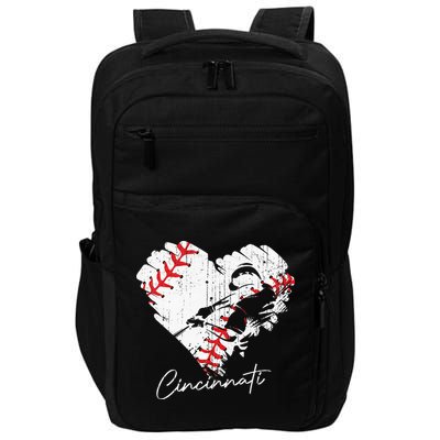 Cincinnati Baseball Heart Distressed Vintage Baseball Fans Impact Tech Backpack