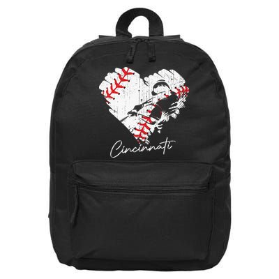 Cincinnati Baseball Heart Distressed Vintage Baseball Fans 16 in Basic Backpack