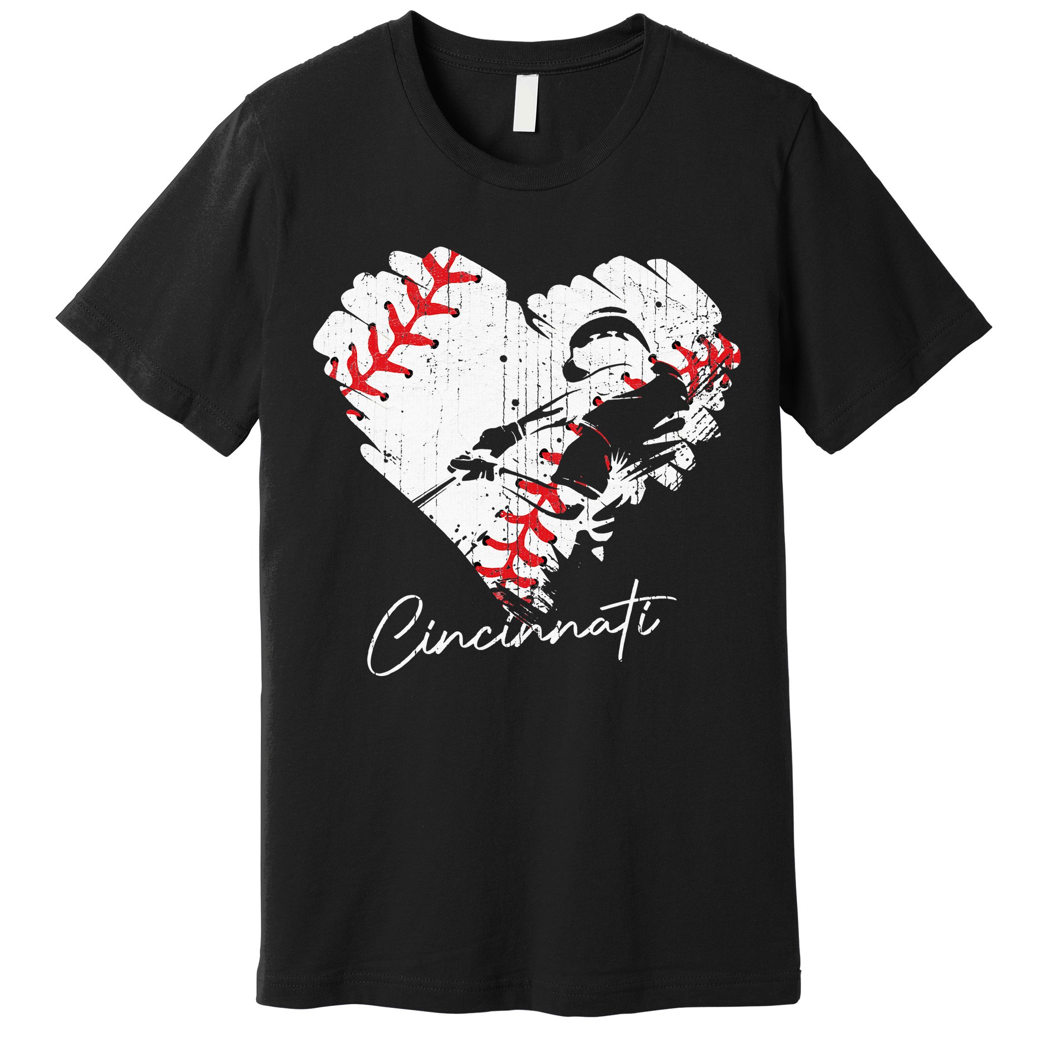 Cincinnati Baseball Heart Distressed Vintage Baseball Fans Premium T-Shirt