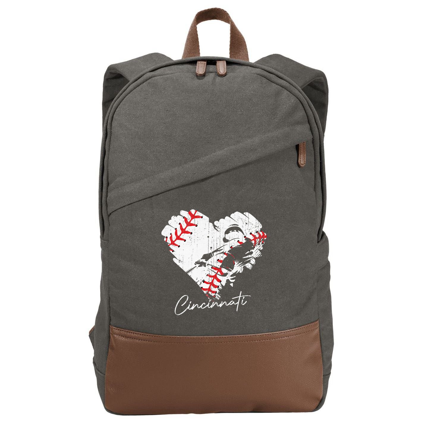 Cincinnati Baseball Heart Distressed Vintage Baseball Fans Cotton Canvas Backpack