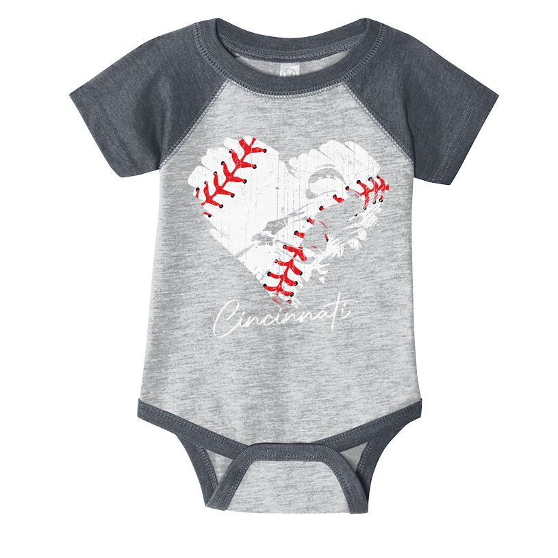 Cincinnati Baseball Heart Distressed Vintage Baseball Fans Infant Baby Jersey Bodysuit
