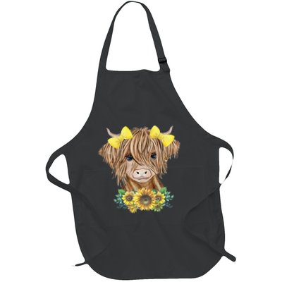 Cute Baby Highland Cow With Sunflowers Calf Animal Farm Apron