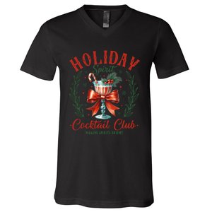 Coquette Bow Holiday Spirit Cocktail Club Christmas Party V-Neck T-Shirt