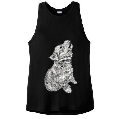 Cute Baby Howling Wolf Cub Sketch TShirt Ladies PosiCharge Tri-Blend Wicking Tank