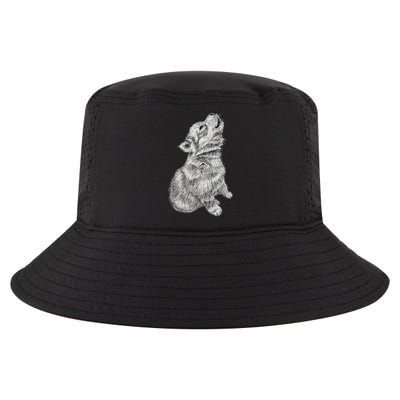 Cute Baby Howling Wolf Cub Sketch TShirt Cool Comfort Performance Bucket Hat