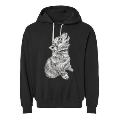 Cute Baby Howling Wolf Cub Sketch TShirt Garment-Dyed Fleece Hoodie