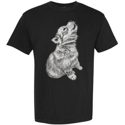 Cute Baby Howling Wolf Cub Sketch TShirt Garment-Dyed Heavyweight T-Shirt