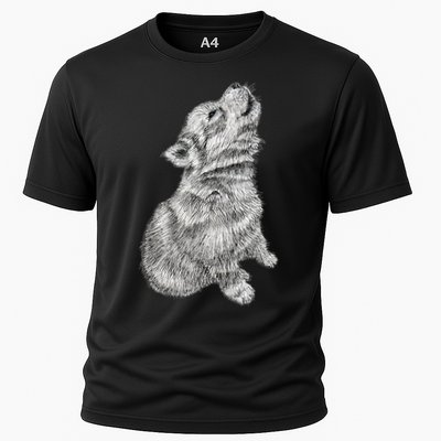 Cute Baby Howling Wolf Cub Sketch TShirt Performance Shirt