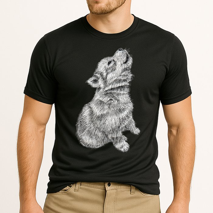 Cute Baby Howling Wolf Cub Sketch TShirt Cooling Performance Crew T-Shirt