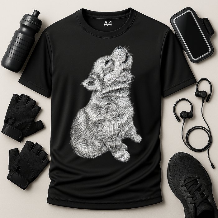 Cute Baby Howling Wolf Cub Sketch TShirt Cooling Performance Crew T-Shirt