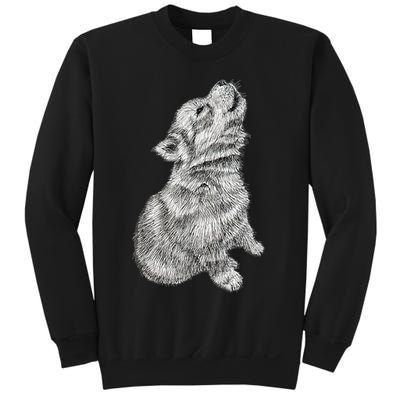 Cute Baby Howling Wolf Cub Sketch TShirt Sweatshirt