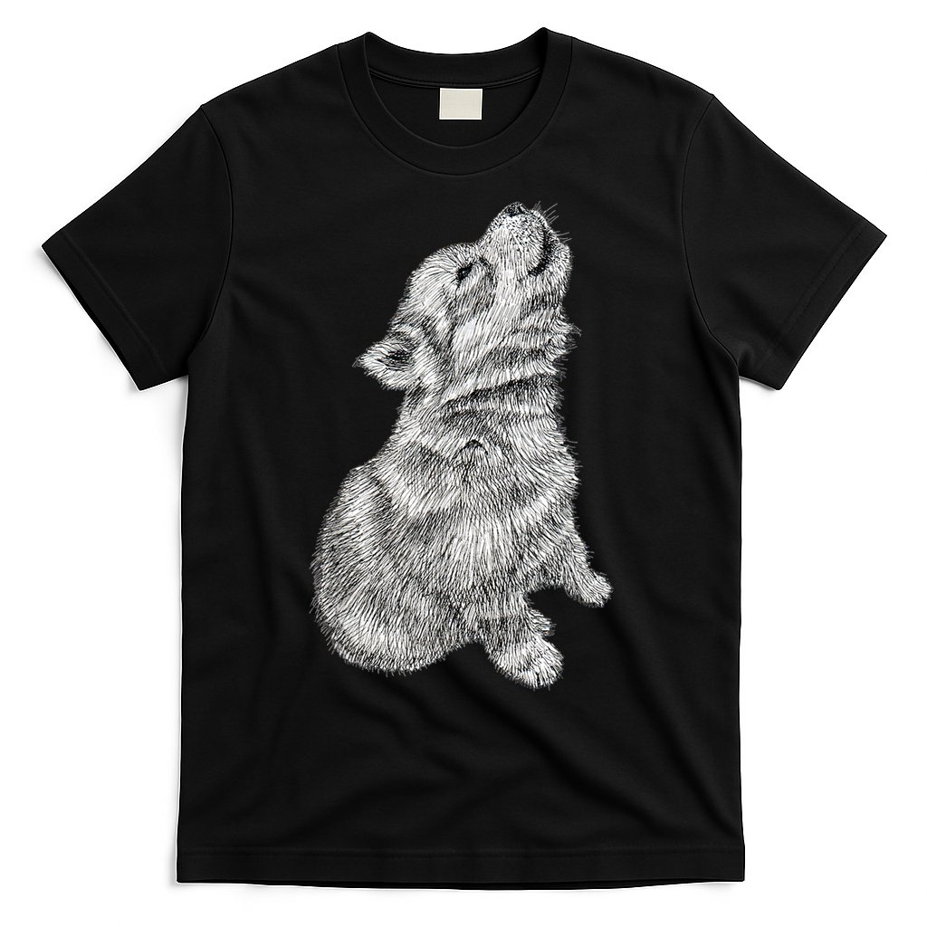 Cute Baby Howling Wolf Cub Sketch TShirt T-Shirt