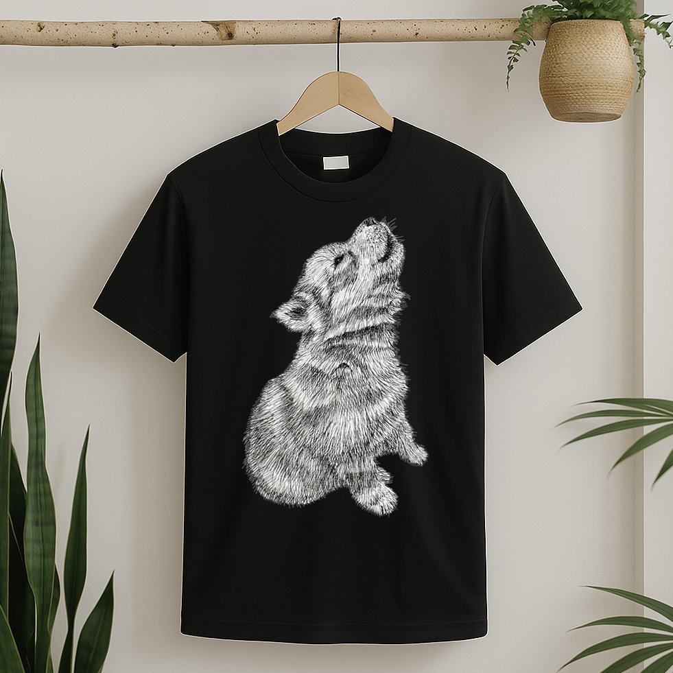 Cute Baby Howling Wolf Cub Sketch TShirt T-Shirt