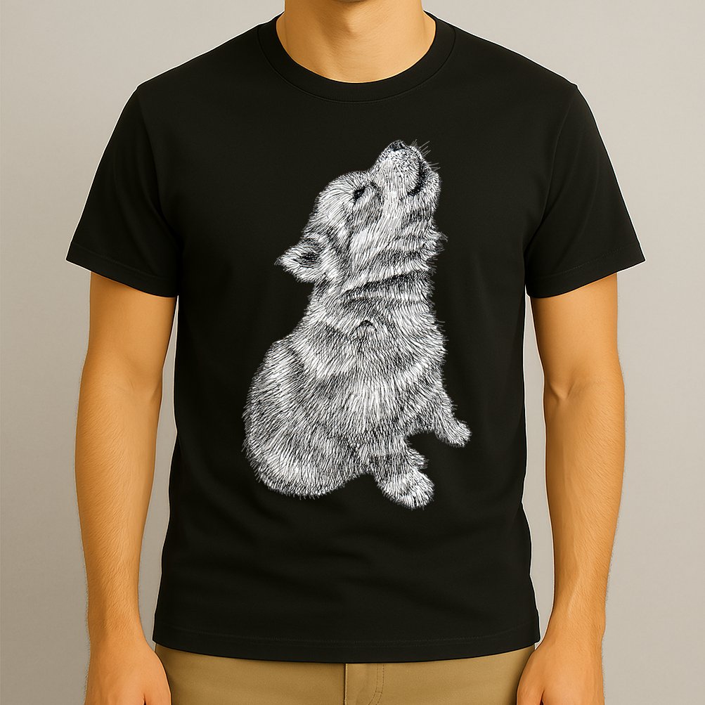 Cute Baby Howling Wolf Cub Sketch TShirt T-Shirt