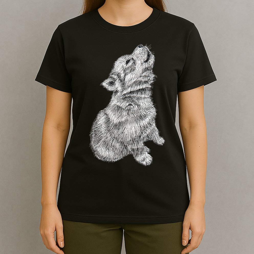Cute Baby Howling Wolf Cub Sketch TShirt T-Shirt