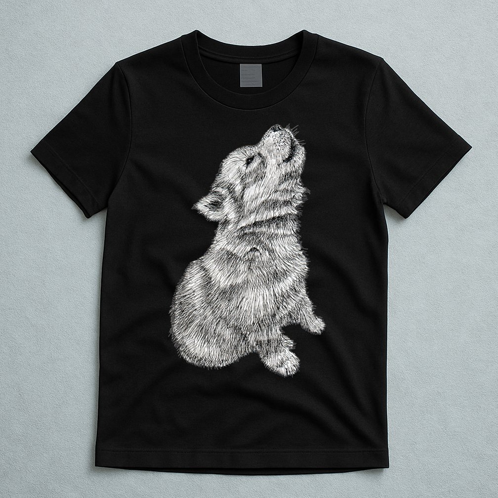 Cute Baby Howling Wolf Cub Sketch TShirt T-Shirt