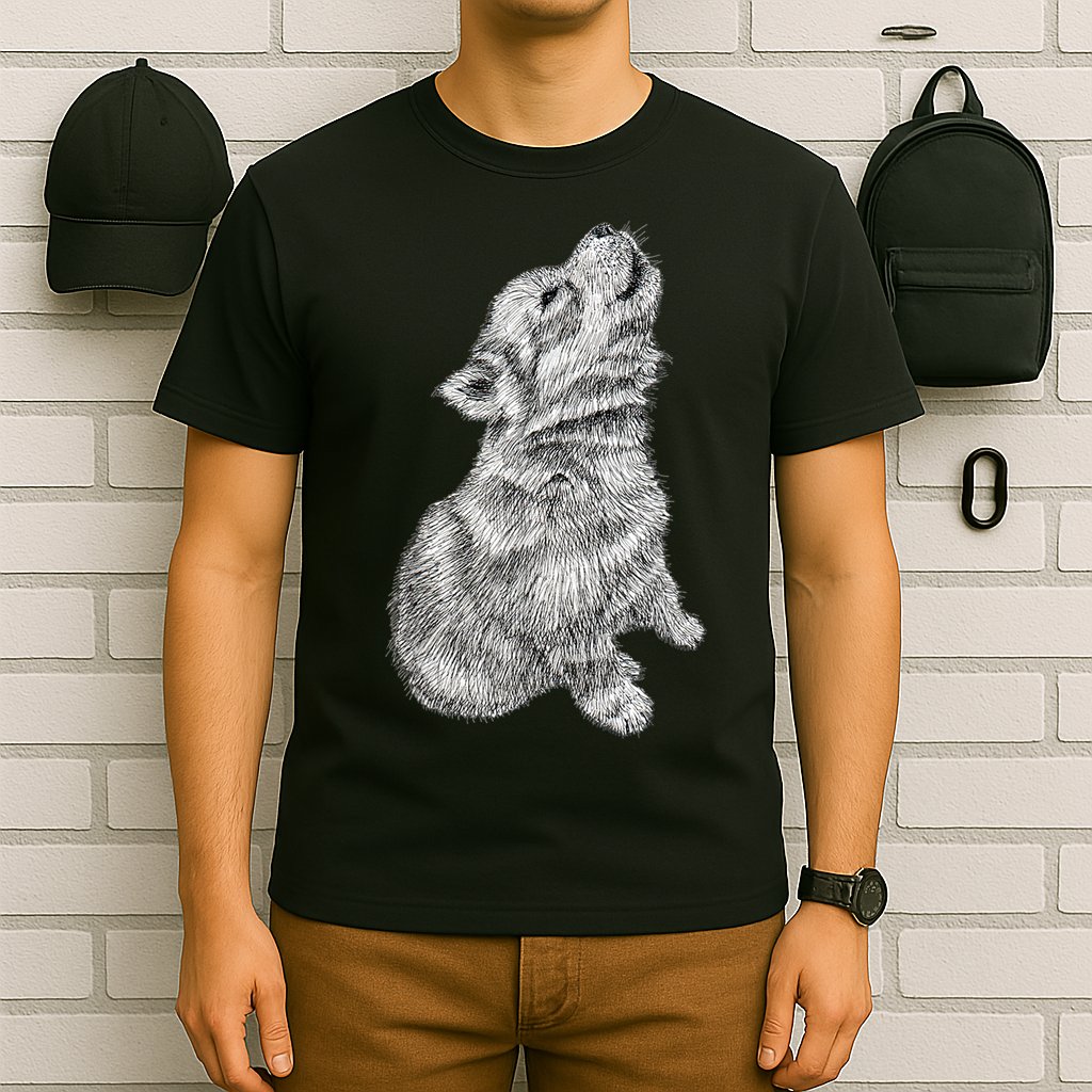 Cute Baby Howling Wolf Cub Sketch TShirt T-Shirt
