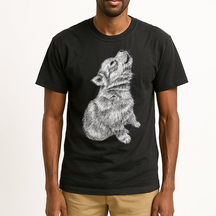 Cute Baby Howling Wolf Cub Sketch TShirt Tall T-Shirt