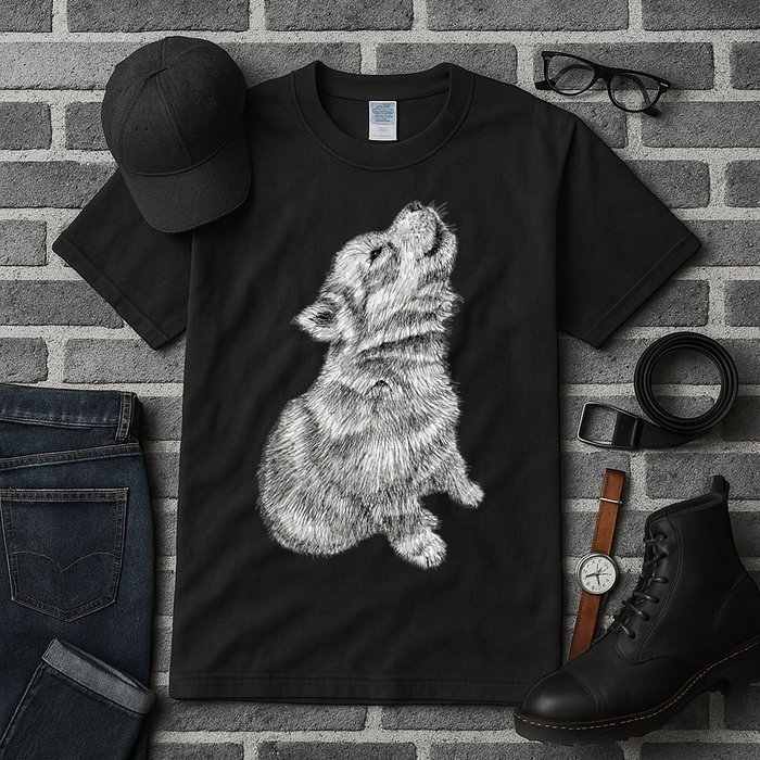 Cute Baby Howling Wolf Cub Sketch TShirt Tall T-Shirt